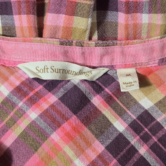 Soft Surroundings Plaid Cotton Gauze Blouse Short Sleeve Pink M Spring Preppy - Picture 6 of 10